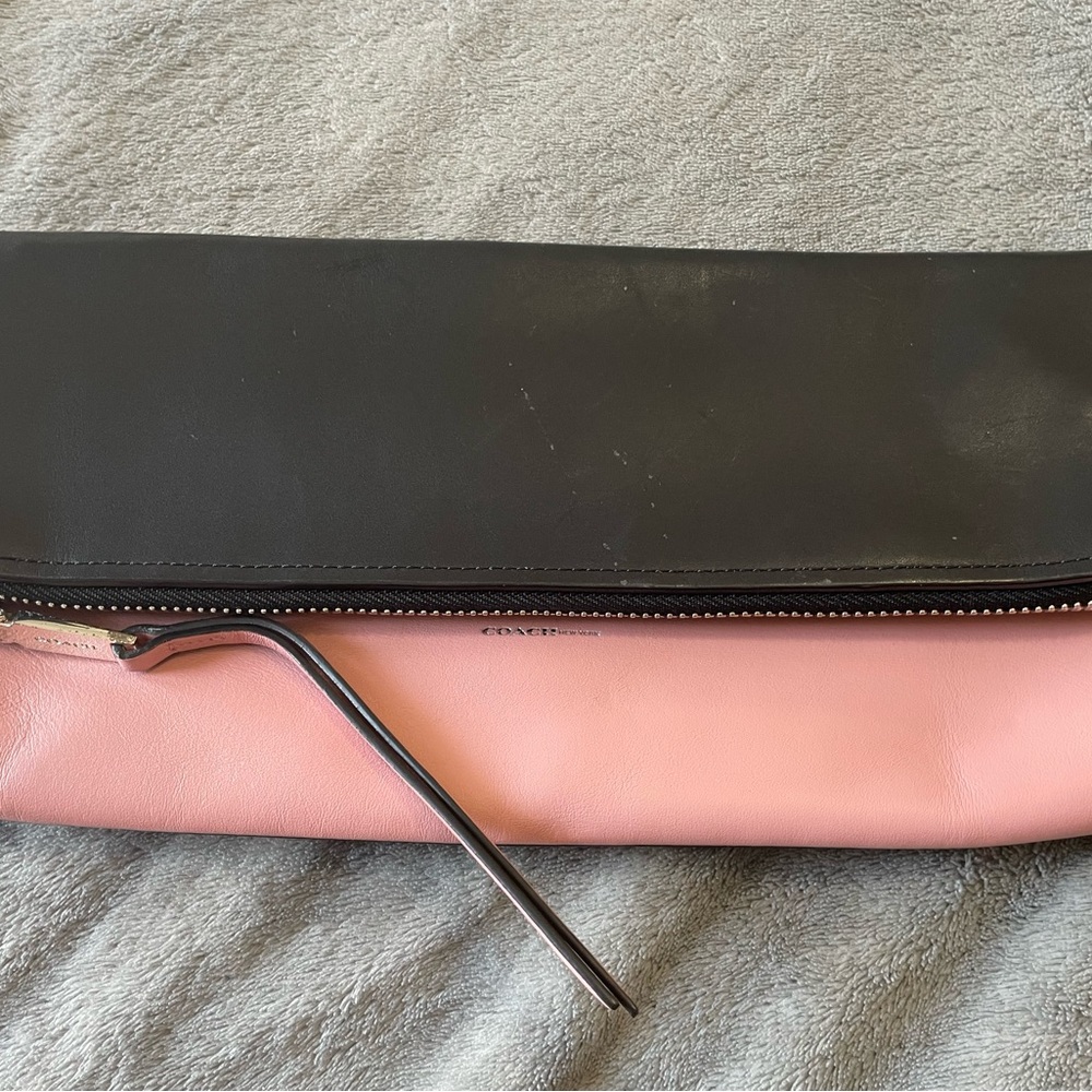 COACH Black and Pink Clutch with Textured Leather